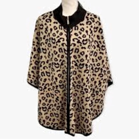 Anne Klein Poncho Sweater Leopard Print Size S - Picture 1 of 8